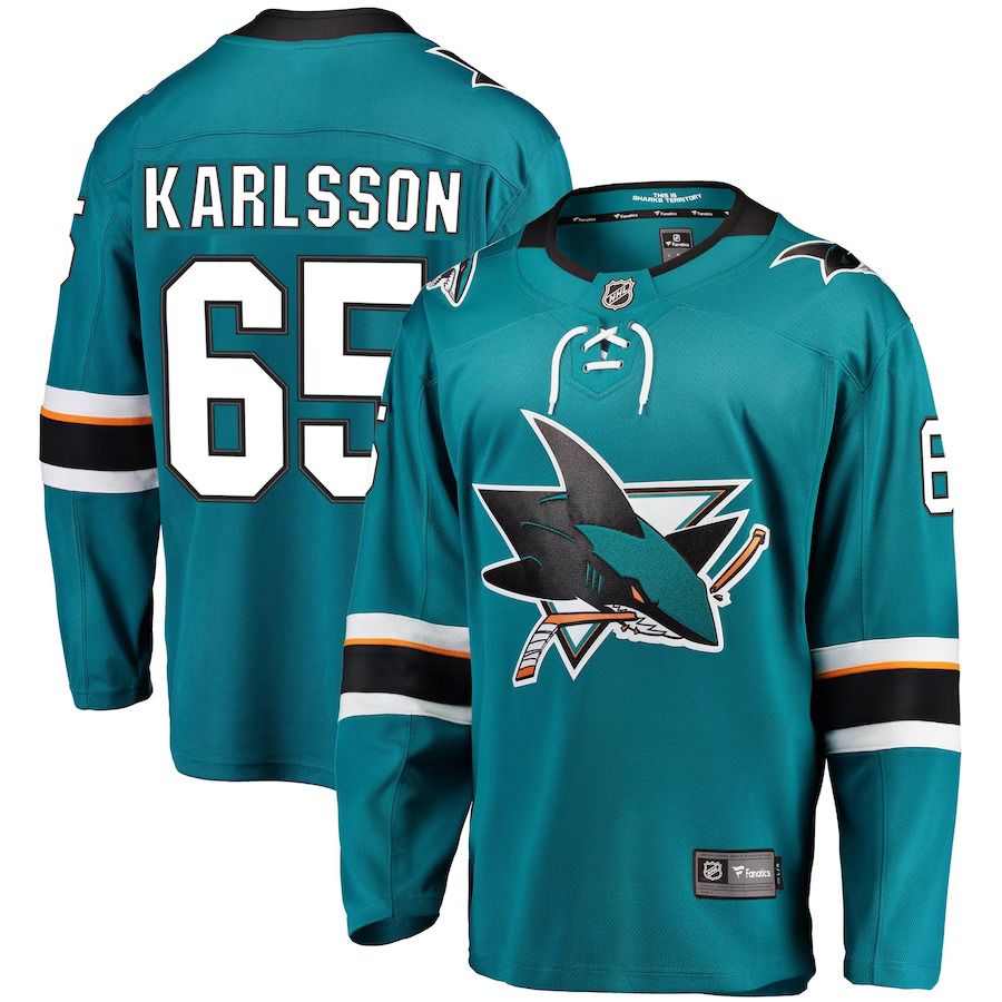 Men San Jose Sharks 65 Erik Karlsson Fanatics Branded Teal Home Premier Breakaway Player NHL Jersey